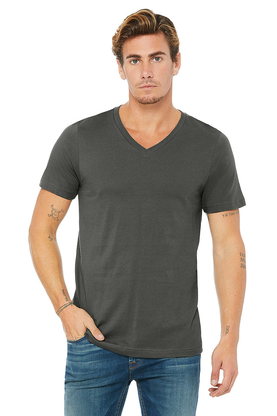 BELLA 3005 UNISEX JERSEY SHORT SLEEVE V-NECK TEE (XS - XL)